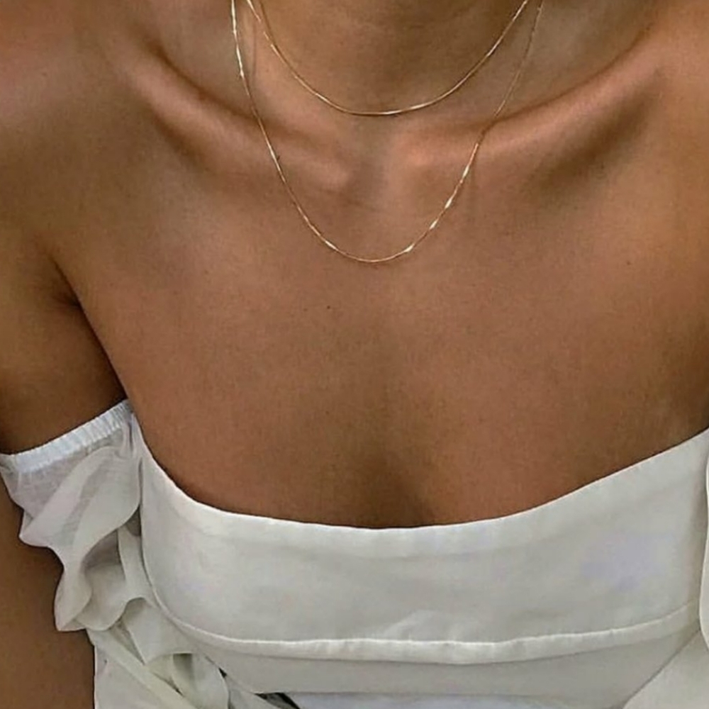 NEW 18K YELLOW GOLD SNAKE DOUBLE LAYERED CHAIN NECKLACE - Picture 3 of 3